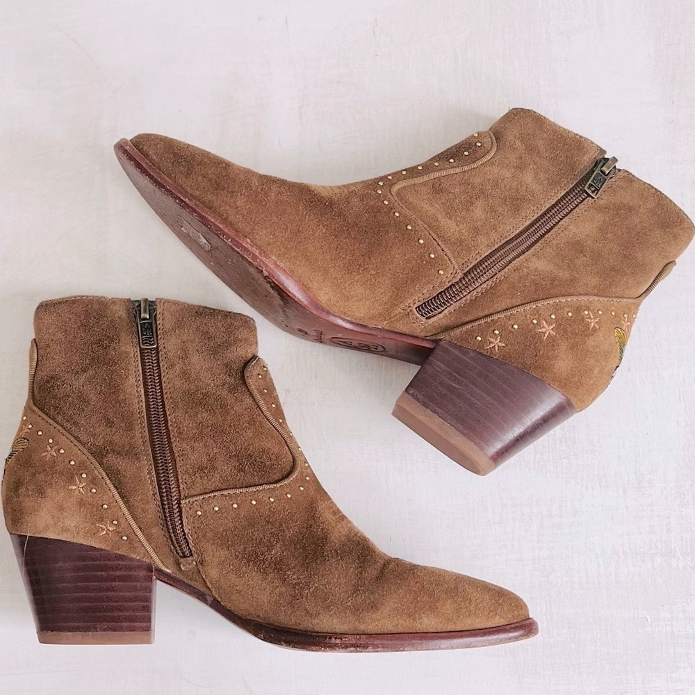 [ASH] Heidi Suede Leather Embroidered Floral + Butterfly Gold Stud Western Boot - Picture 6 of 11